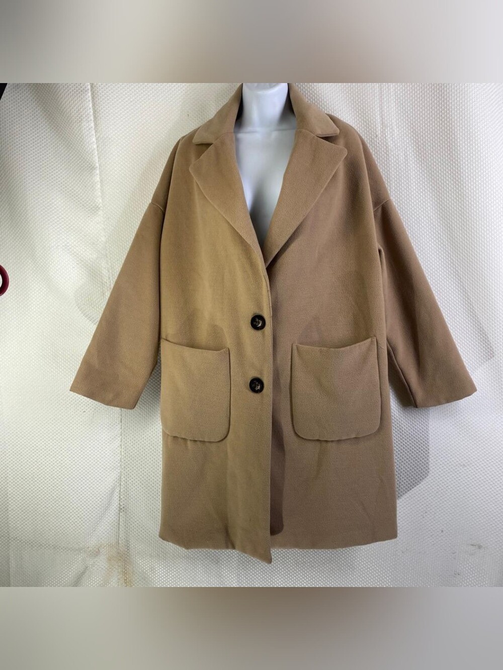 Lucky Leaves Camel Oversized Wool Blend Longline Coat Size S